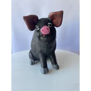 Vintage Hand painted Signed Geraldo Ortega Mexican Folk Art Pig CoinBank